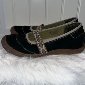 Lands End Black Suede Mary Jane Tribal Strap shoe boho granola hippie 8.5